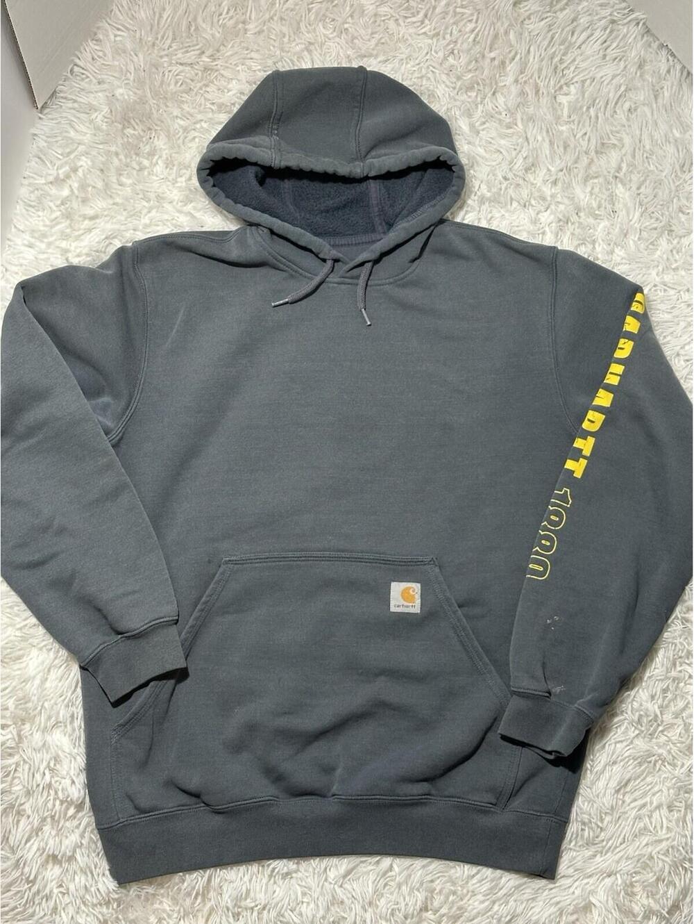 Carhartt Hoodie Midweight Logo Sleeve Graphic Carbon Men's M Original Fit Read*